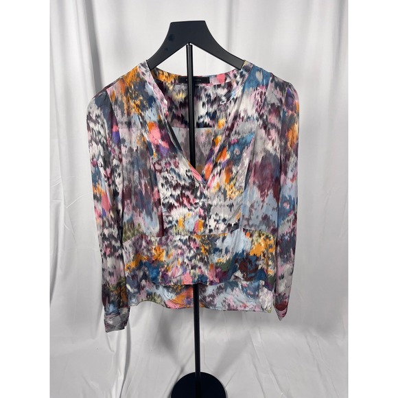 BCBGMaxAzria Tops - BCBGMAXAZRIA Silk Abstract Print Blouse Size Small Watercolor Long Sleeve Top